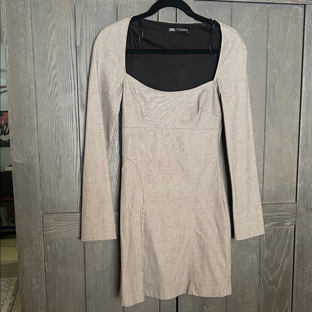 Zara Women's Beige Long Sleeve Dress